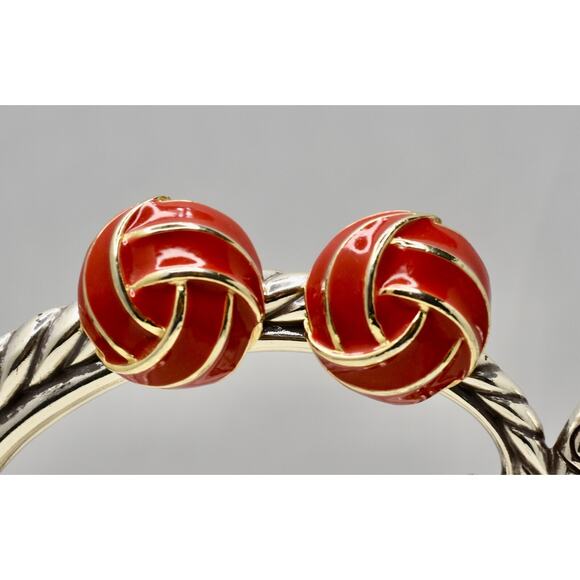 Vintage Donald Stannard Knot Red & Gold Enamel Statement Clip Earrings RARE!!! - Picture 1 of 6